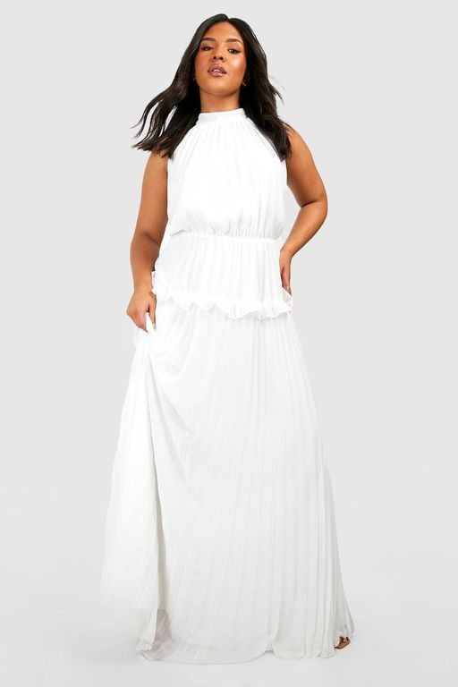 White Halter Neck Maxi Dress