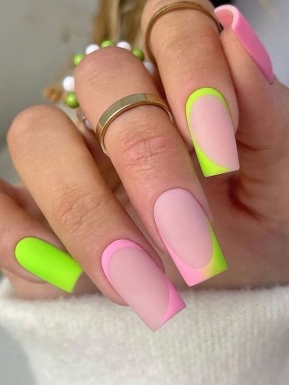 Lime Green French Nails