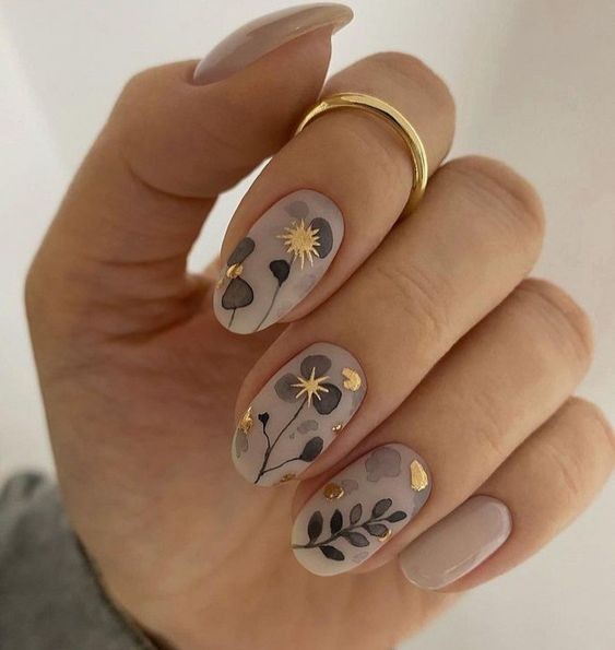 Woodland-Inspired Short Acrylic Nails: