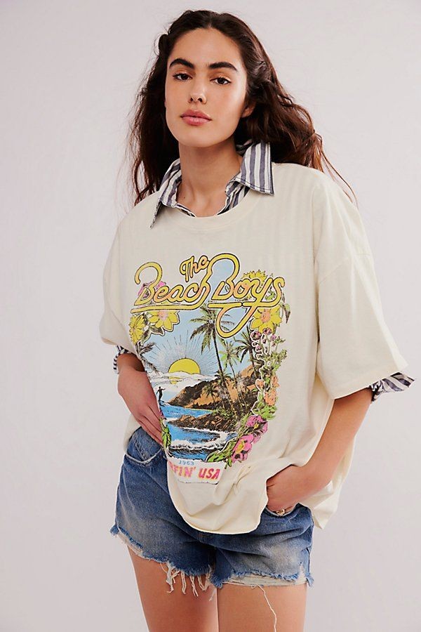 A Vintage-Style T-Shirt with Tropical Beach Graphics