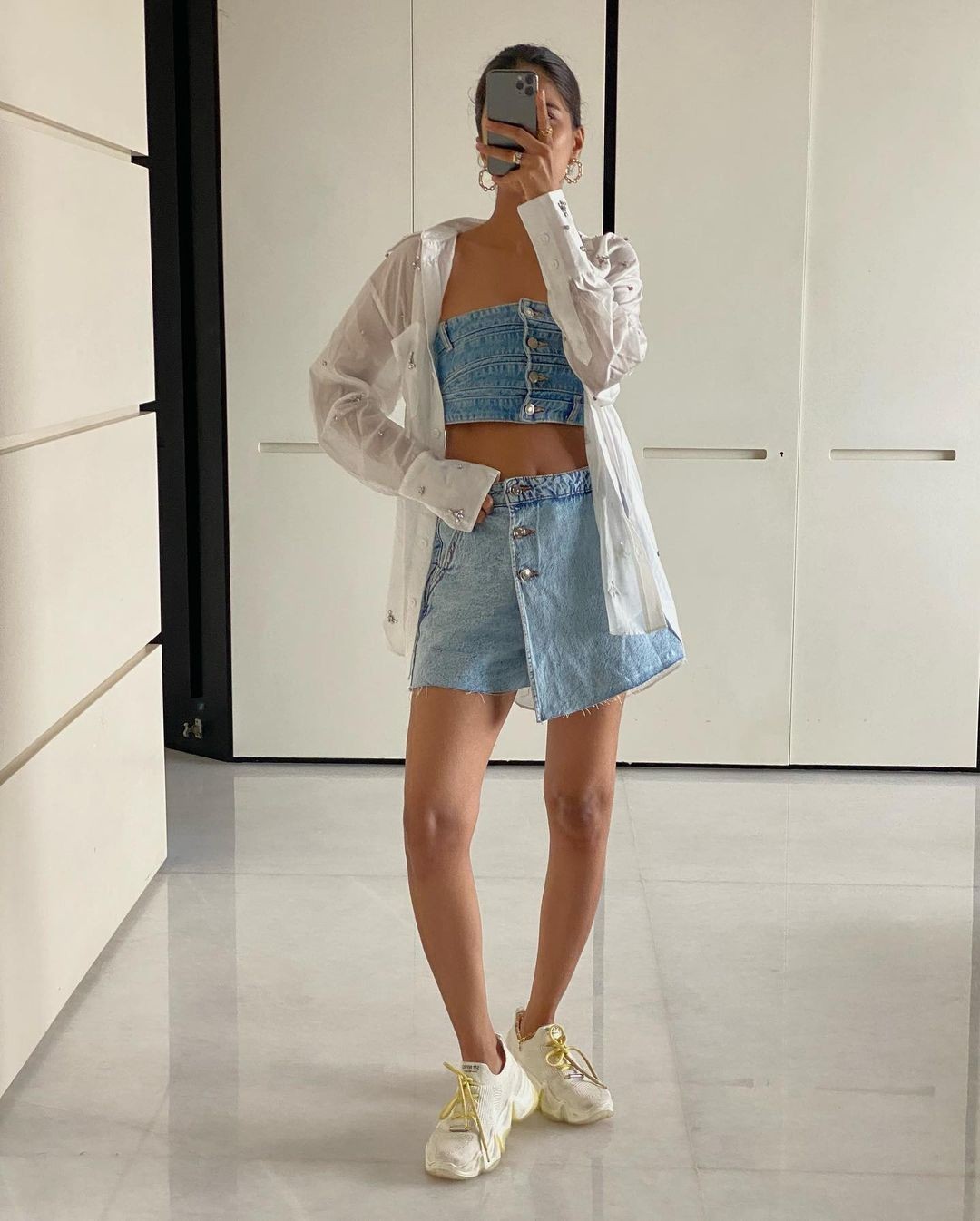 Cropped Denim Top and White Shirt