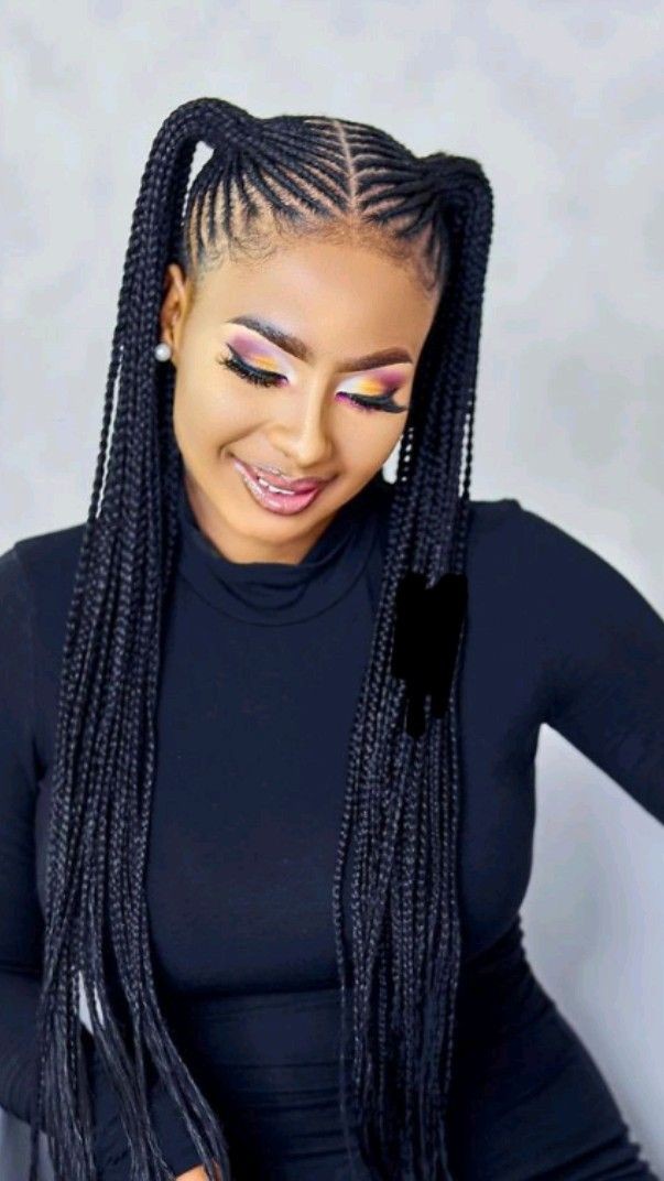 Zigzag Parting Box Braids Ponytail