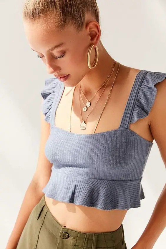 Ruffled Elegance: The Sky Blue Crop Top