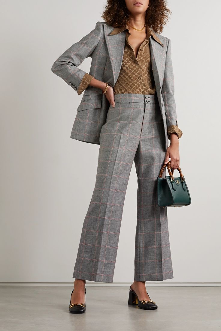 Plaid Blazer and Wide-Leg Pants