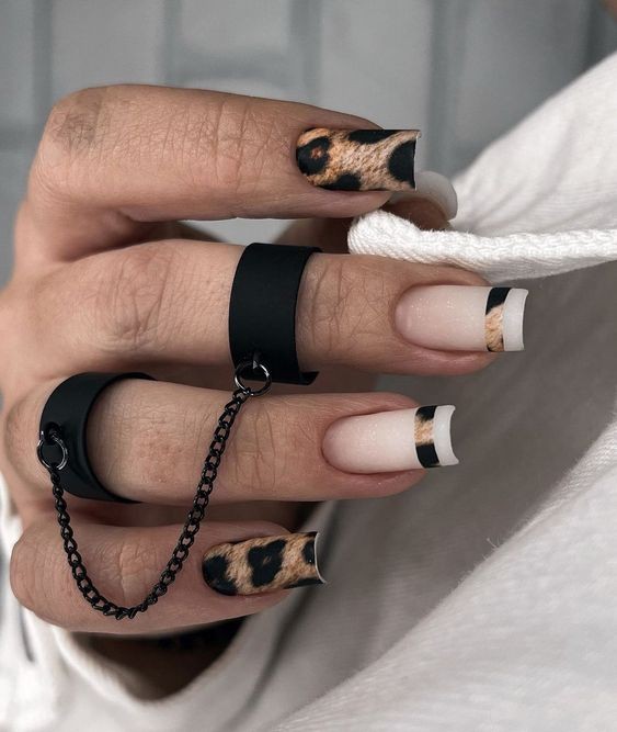 Leopard Print French Tips