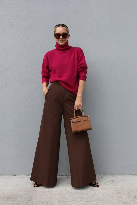 Wide-Leg Pants with Turtleneck