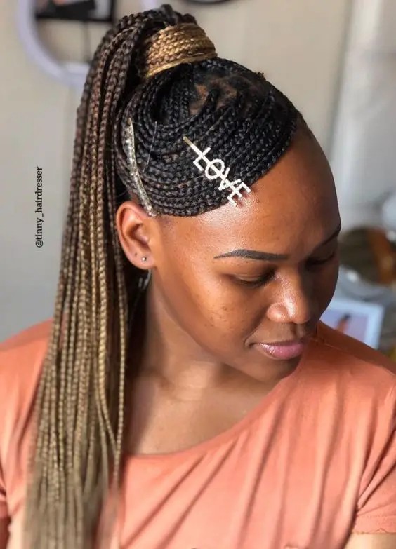 Braided Side Bangs with Micro Braids Ponytail