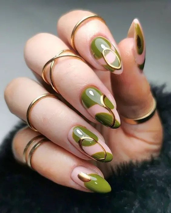 Olive Abstract with Metallic Accents