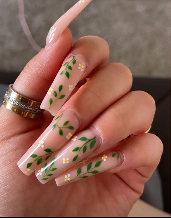 Floral Coffin Nails: