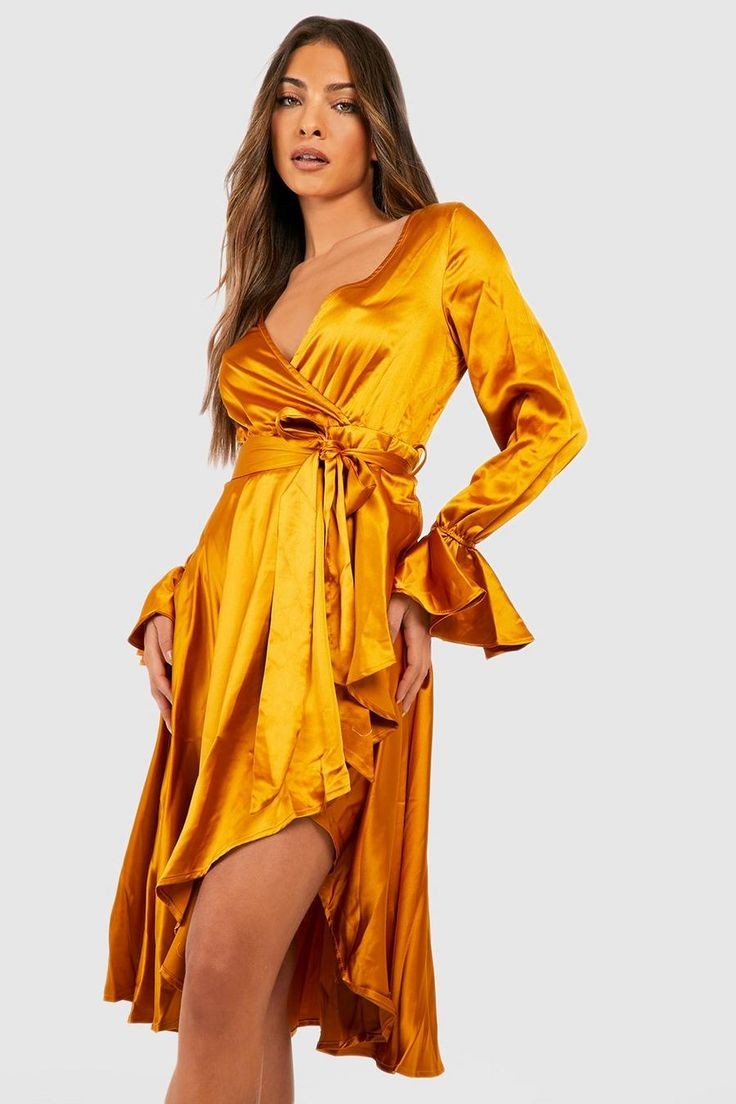 Ruffled Gold Wrap Dress