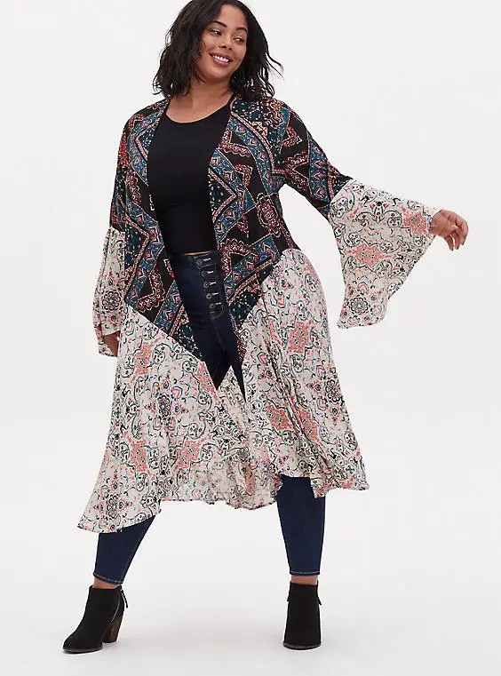 Layered Floral Kimono: