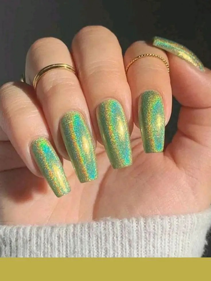 Green Holographic Chrome Nails: