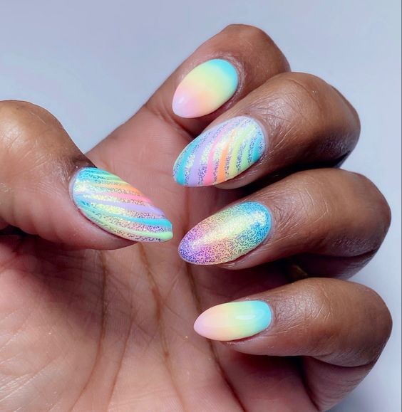 Pastel Chrome and Glitter Accents: