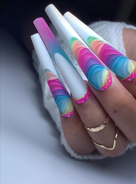 Coffin Nails with Abstract 3D Elements: