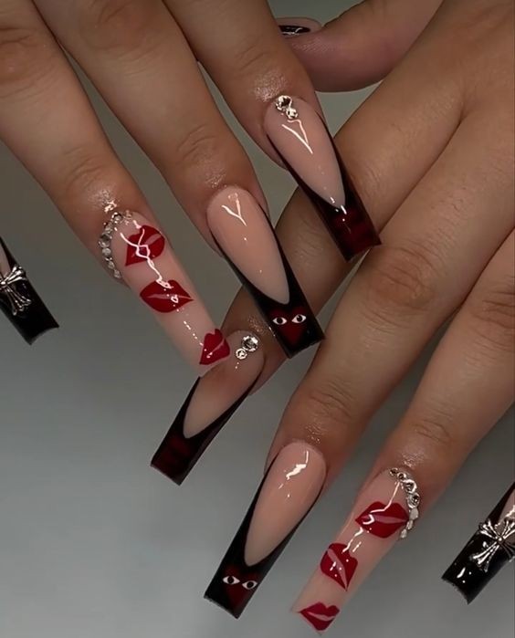 New Year’s Eve Nail Designs in Red and Black