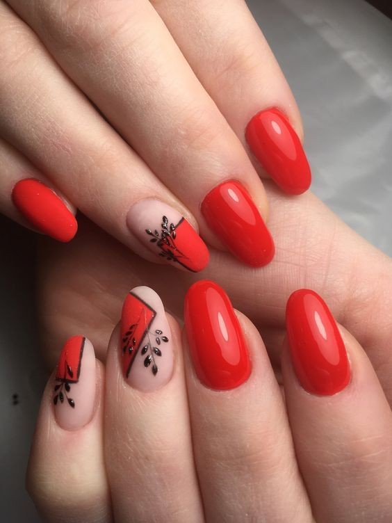 Red Floral Nail Art: