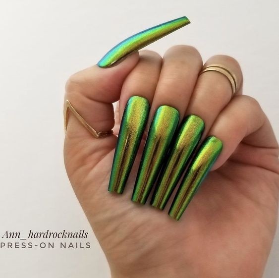 Neon Green Chrome Nails: