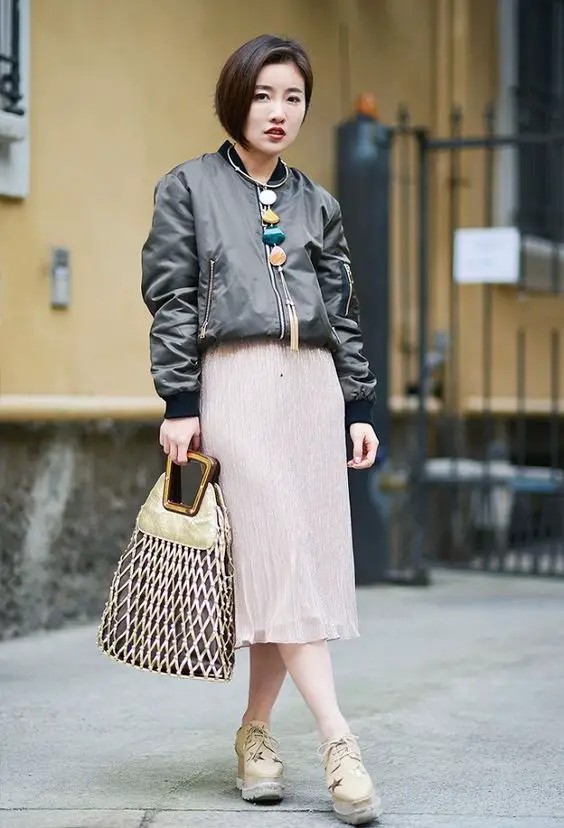 Bomber Jacket and Midi Skirt