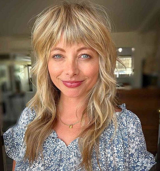 Layered Shag with Textured Bangs: