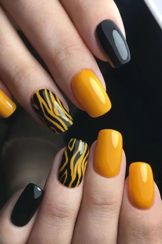 Abstract Yellow Nail Art: