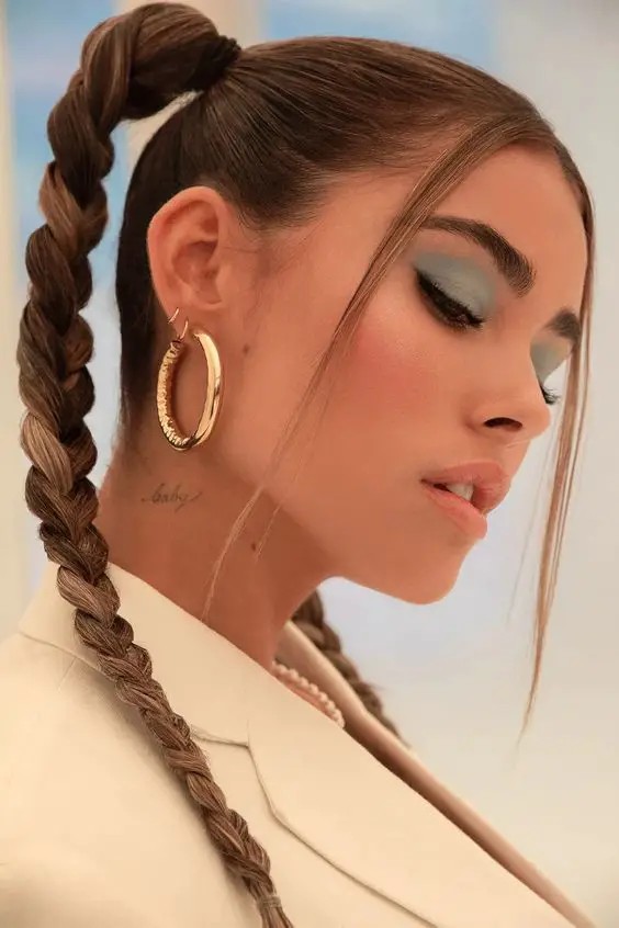 Sophisticated Sleek Dutch Braid with Luminous Eye Makeup