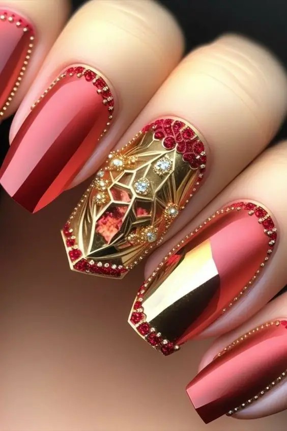 Red Chrome with Rhinestone Accents: