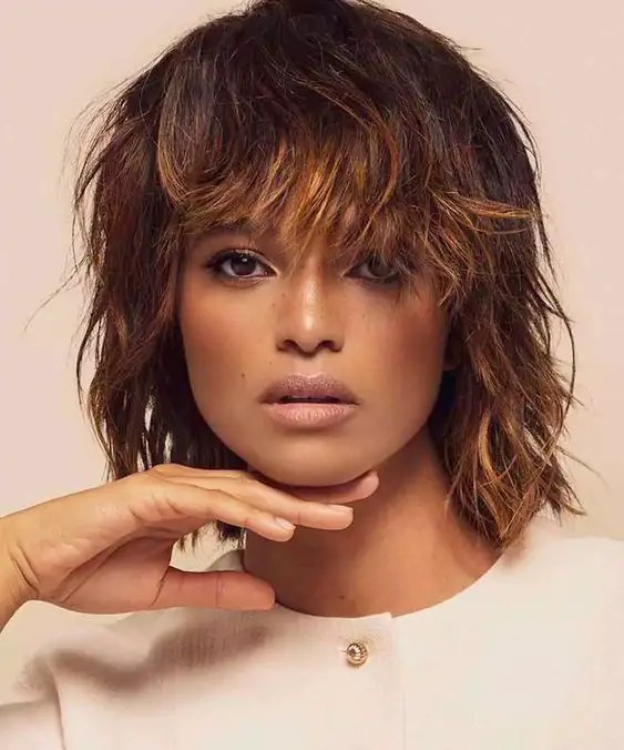 Bob with Textured Bangs and Balayage: