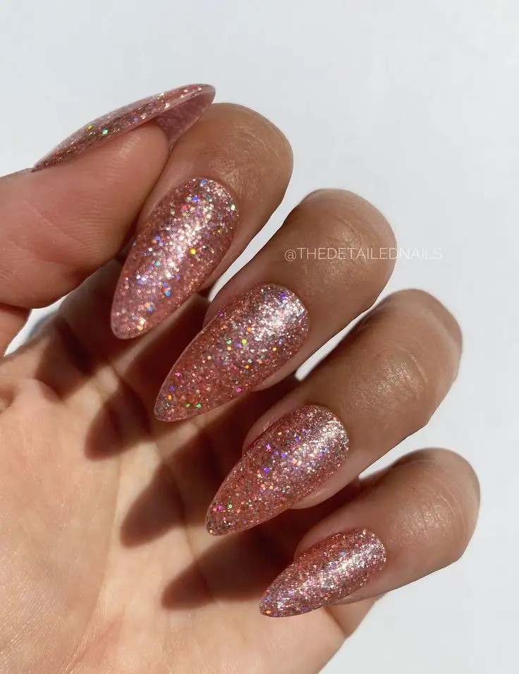 Rose Gold Accented Almond Nails: