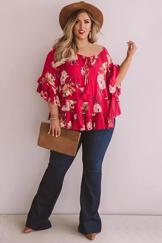 Peasant Blouse and Flared Jeans: