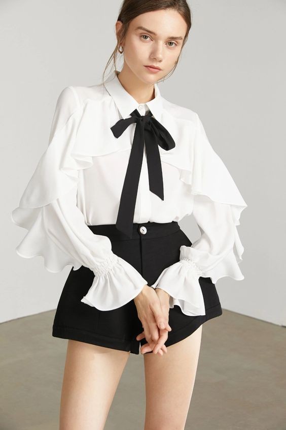 Ruffled Blouse and High-Waisted Shorts: