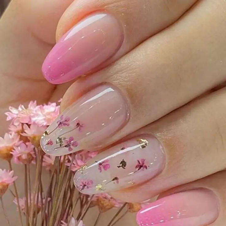 Pink with Floral Nail Art