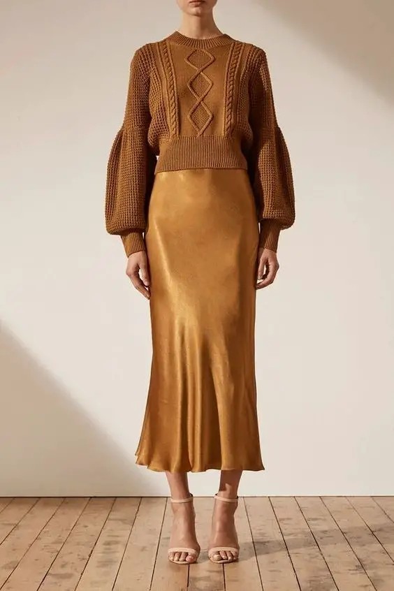 Satin Slip Skirt and Sweater