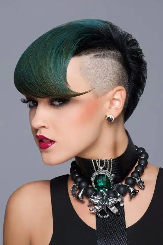 The Sleek Green Side-Swept Mohawk