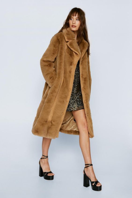 Faux Fur Coat and Slip Dress