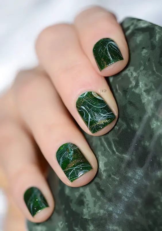 Moss Green Stamped Nails