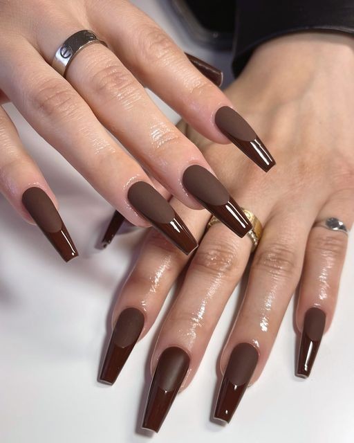 Chocolate Brown Coffin Nails