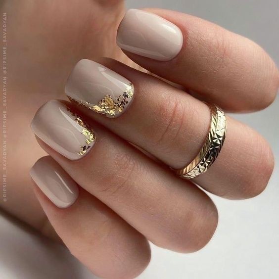 Gilded Sophistication: Nude Almond with Gold Accents