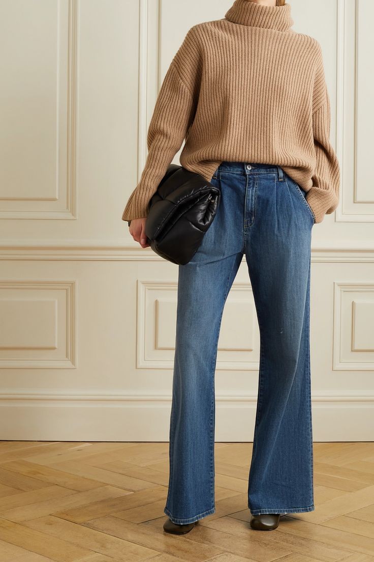 Wide-Leg High-Rise Jeans and Tucked-In Sweater