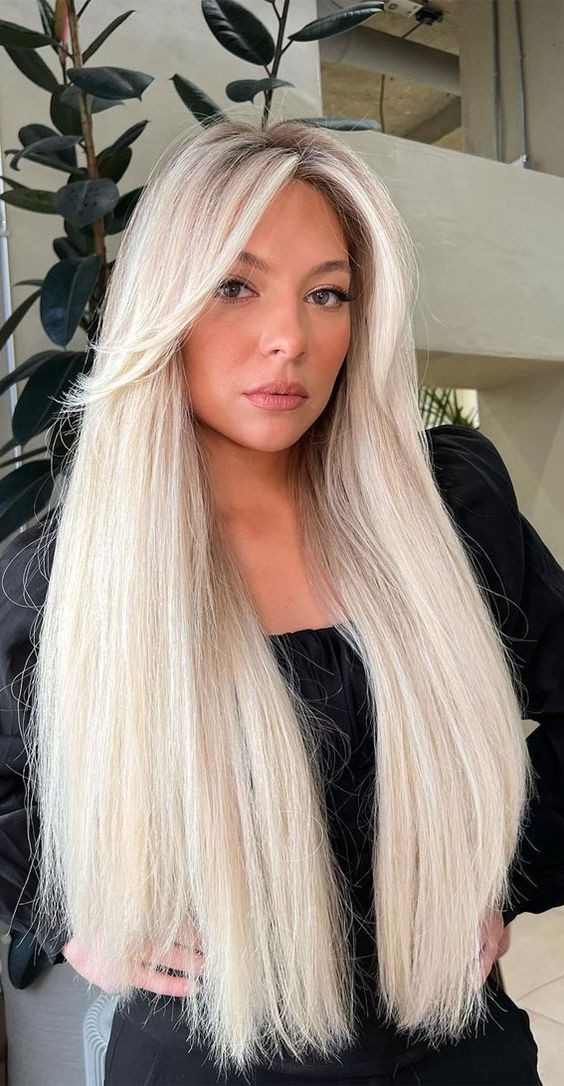 Platinum Blonde with Curtain Bangs