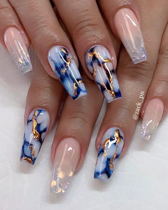 Chic Marble Coffin Nails: