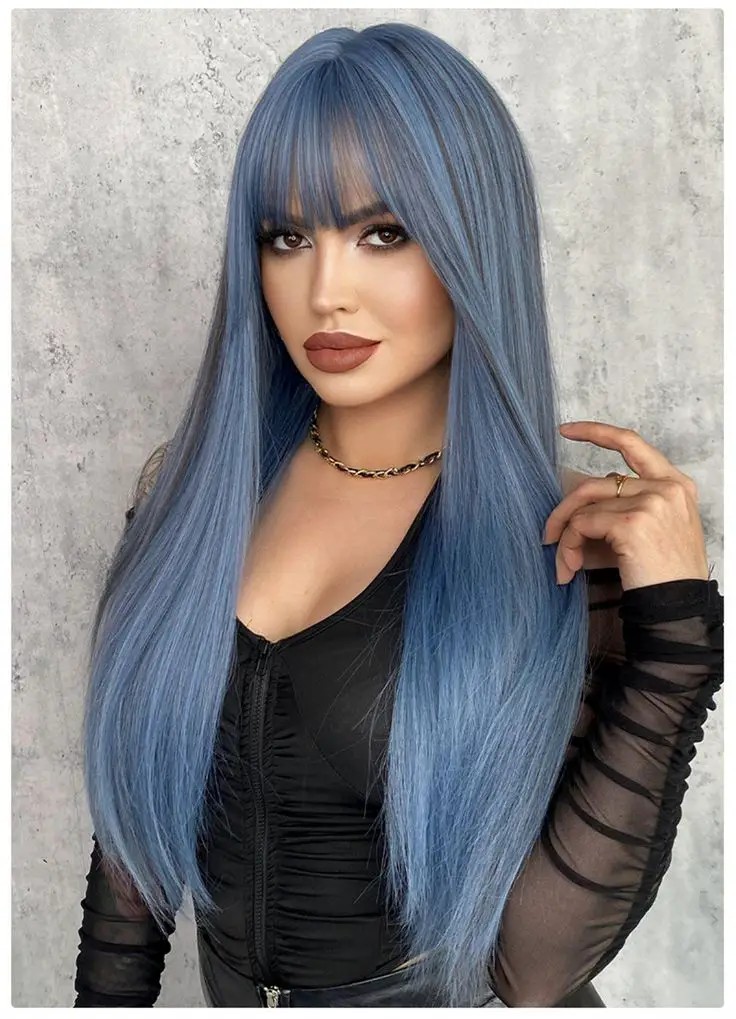 Icy Blue with Blunt Bangs