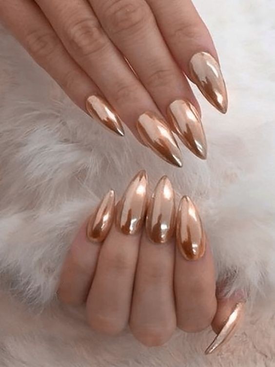 Champagne Chrome Almond Nails