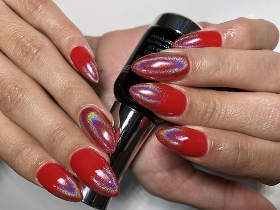 Red Holographic Chrome Nails: