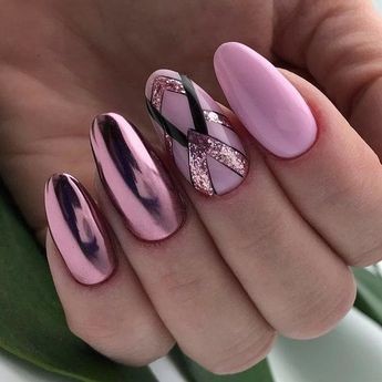 Geometric Pink Chrome Nail Art: