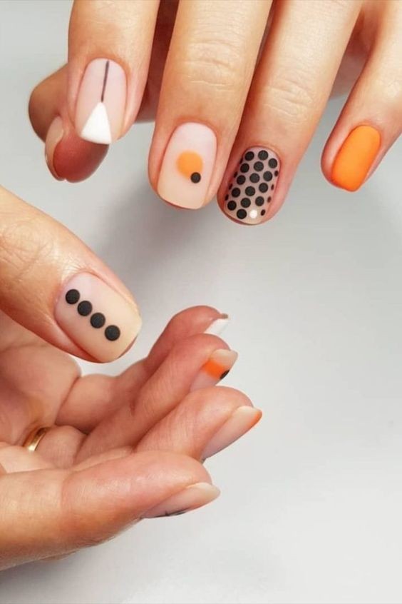 Short Gel Nails with Polka Dots: