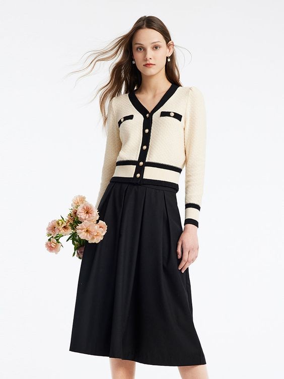 Button-Up Cardigan and A-Line Skirt