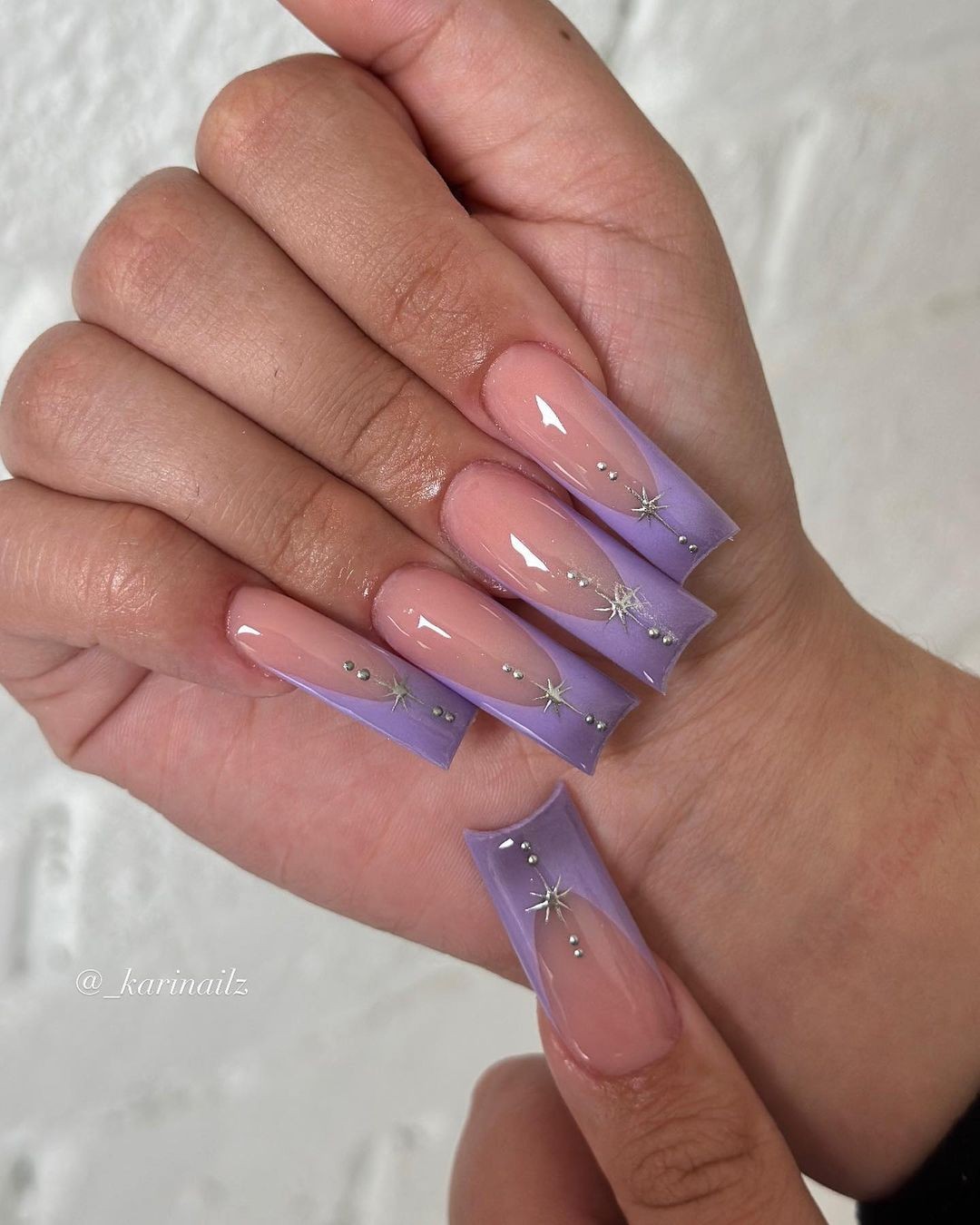 Long Square Lavender Nails with Subtle Starry Details