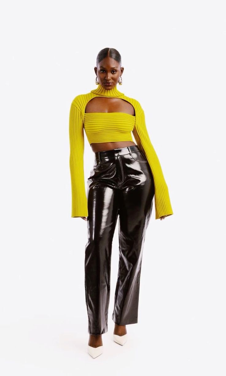 Canary Chic: Bold Stripes and Glossy Leather