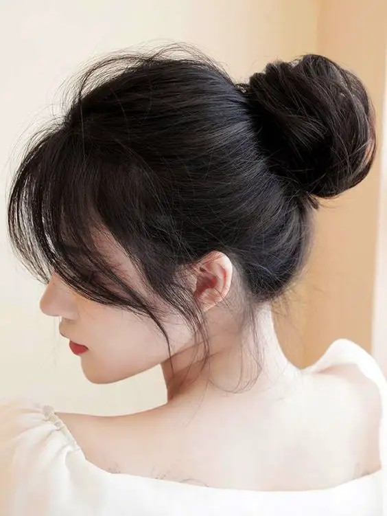 Airy Bangs with Messy Updo