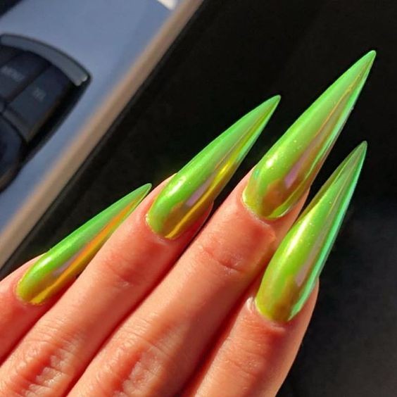 Lime Green Chrome Nails: